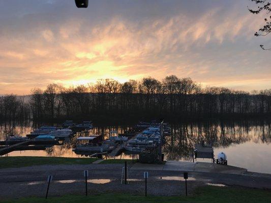 Sunset over docks at Charles Mill Marina