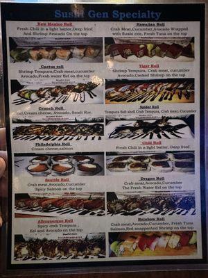 Specialty roll menu.