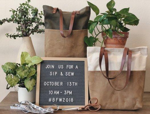 Adult sewing workshop- tote bags with leather straps