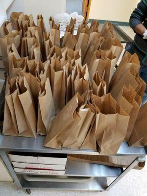 Bagging the brown bags for the fundraiser