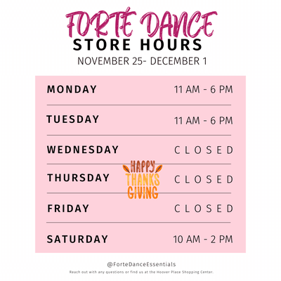 Check our updated hours for Thanksgiving week!