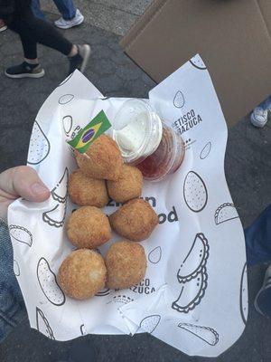 Coxinha de frango, aka chicken croquettes with potato dough