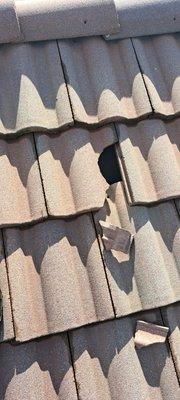 Damaged roof repaired by Weathertight Roofing Company Inc.Hemet,California