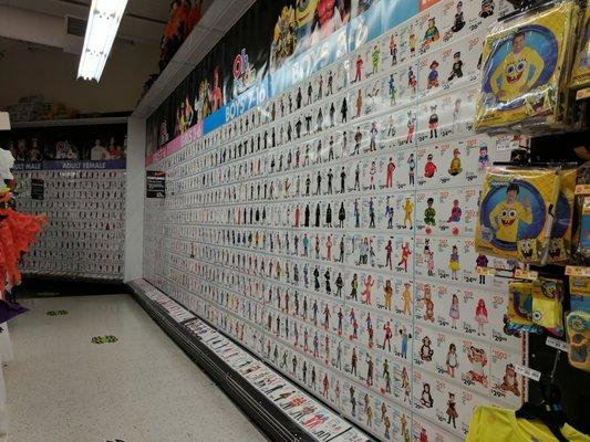 Wall of costumes. This wall contains costumes for boys, girls, and toddlers/infants.