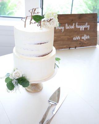 Custom wedding cake, almond torta caprese with lemon curd and and almond Italian meringue buttercream frosting (Sept. '22)