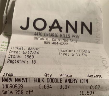 Marvel remnant (25% off on receipt, but 75% off sale item). I asked,  why does it say 25% off & not 75% off on the receipt?