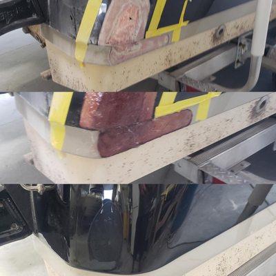 Fiberglass repair of a boat that had a huge gash in the corner