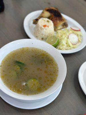 Caldo De Gallina ( chicken soup) comes with two handmade tortillas