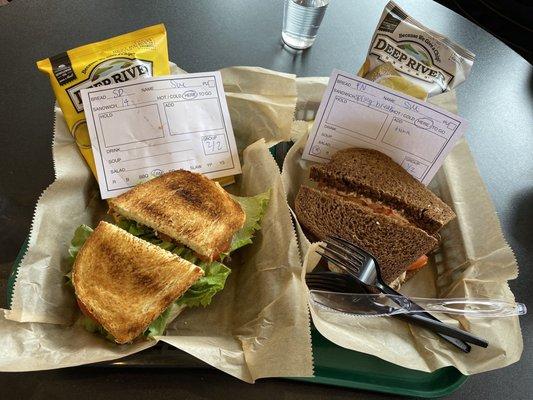 Tuna Melt on Sourdough and Tuna Salad on Pumpernickel.