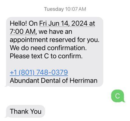 Appointment confirmation