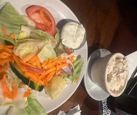 House salad and creamy slaw