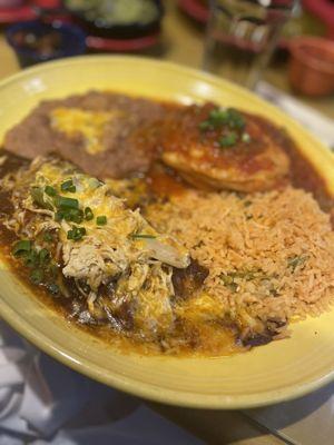 Combo plate - Cheese Enchilada, Rolled Beef Taco, Chile Relleno and Pork Tamale