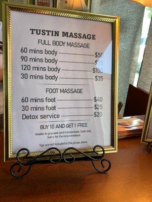 Massage prices