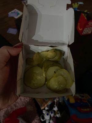 I get home and my daughters chicken nugget box is filled with pickles-- no nuggets! Just pickles. Now they're closed :(