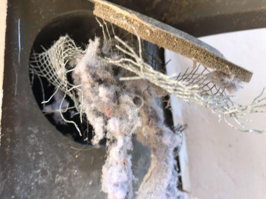 David had to remove a screen blocking my dryer vent... and lots of dryer lint that was trapped by the screen