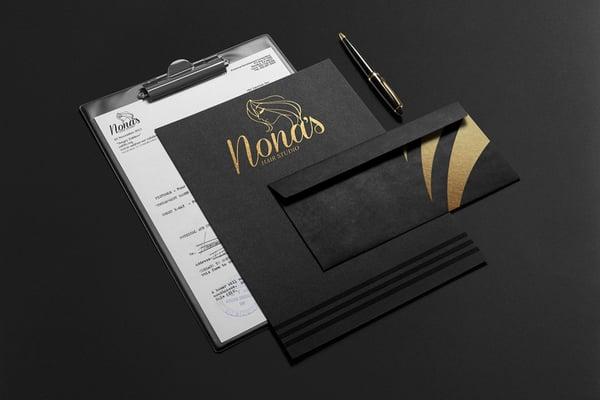 Nona's Hair Studio Identity Kit: letter heads, envelopes