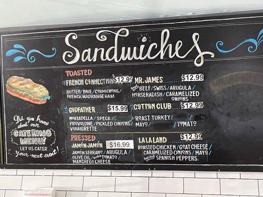 Sandwich menu (August 2022)