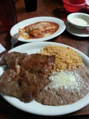 Steak Tampiquenos: Ribeye with an enchilada on the side