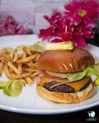 On the Traditional Side of our menu, we have a slamming' burger and fries combo.