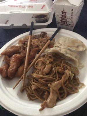 FR5. Pork Fried Rice  LM4. Chicken Lo Mein CK18. Orange Chicken Steamed Dumplings