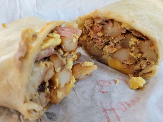 Ham and sausage burrito