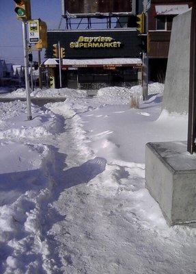 Bayview Supermarket in the snow.