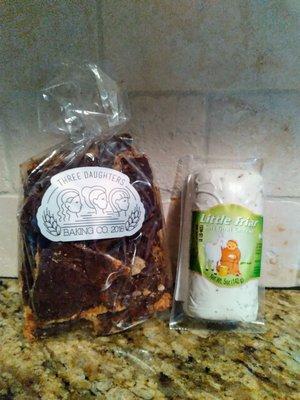 Three Daughters Baking Co's chocolate and toffee-covered saltines and goat cheese from The Wheelhouse.