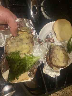 Garbage burgers. No sauces, just lettuce and cheese.