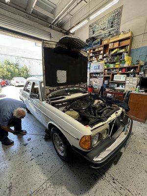 His clean and organized workshop.