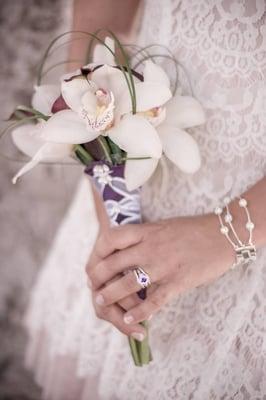 Bridal bouquet. There's a lot of purple in there too, this is the side view. Absolutely beautiful!