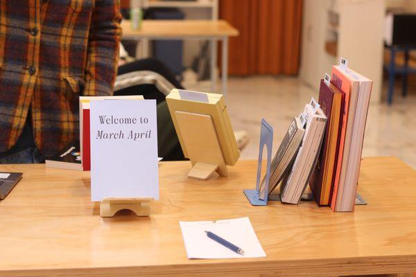 Our front desk, featuring books by local presses!