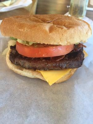 Bacon cheeseburger. The patty had a nice charcoal grill flavor, but the portion is too small. Could've made this at home, too.