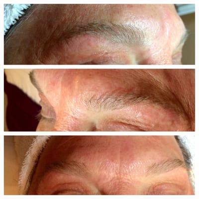 Client post sugaring treatment.  Natural, arched brows.