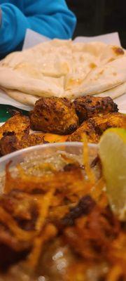 Chicken kebab and garlic naan