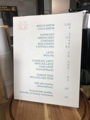 Drink menu