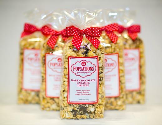 Popsations gourmet popcorn ribbon bags are perfect for snacking or gift giving