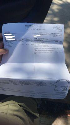 Invoice from mechanic of broken sparklplug just 3 months of having the car.