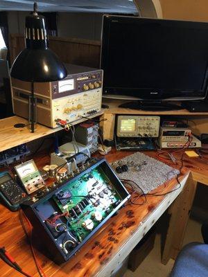 Some equipment we use to aid in diagnostics: Distortion Measurement System, Tektronix 300MHz Oscilloscope, Keithley DMM & Tektronix DMM