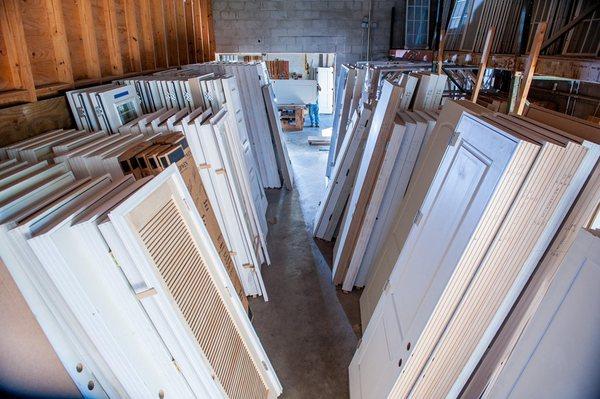 Tons of great doors built onsite by our hardworking door shop crew. Our crew has over 50 years of experience