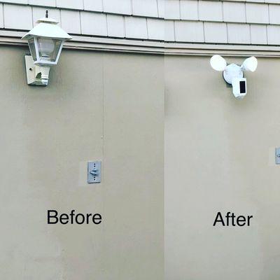 Turn any light into a HD security camera with LED floodlights, two-way talk and a siren. Call us to have it professionally installed $350.