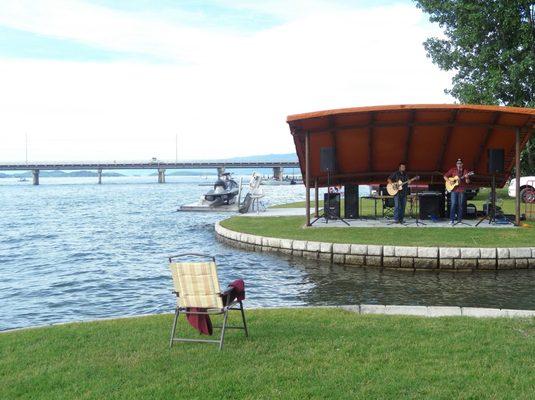 View of Riverside Recreations covered outdoor concert stage.