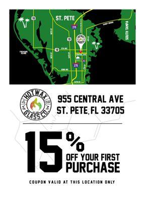 15% off Coupon for your first purchase at the St Pete Central Store