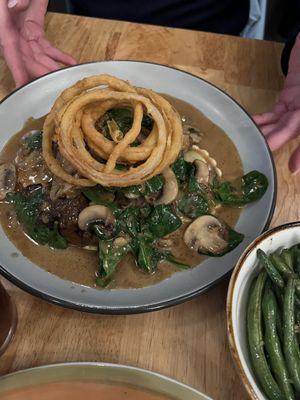 Braised short ribs and mushroom ravioli.