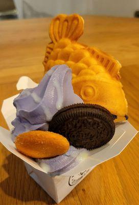 Ube soft serve with taiyaki