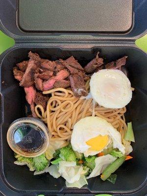 Teriyaki steak, noodles, and add an egg for $1