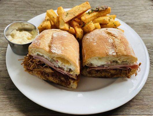 Cuban sandwich with home made garlic fries. Delicious