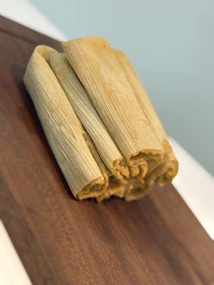 Vegan tamales 
Made with potatoes, black beans, fresh corn, carrots bell peppers with poblano peppers