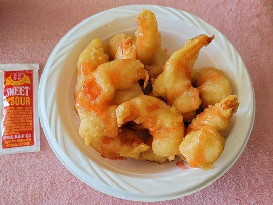 Fried Prawns,  with Sweet & Sour sauce added