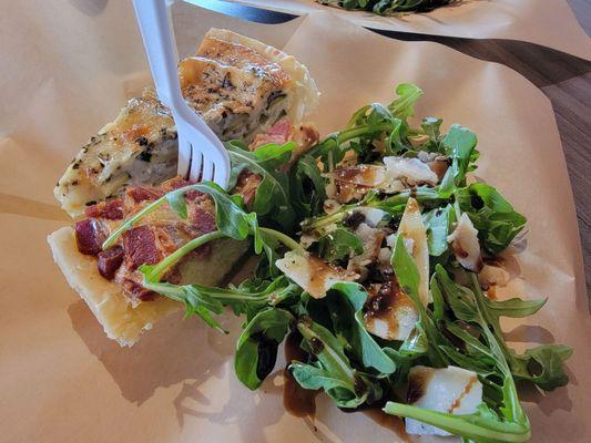 Delicious quiche, vegetable and bacon my friend and I split. Arugula salad with balsamic was divine too.