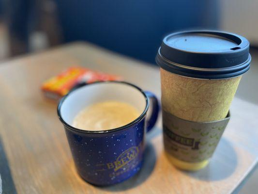 Left LH Latte (Lavender Honey) - 16oz. Hot Right Americano Cafe - 20oz.american